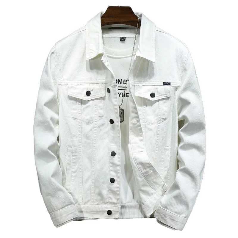 Mens denim jacket 2024 autumn and winter high-quality white black casual button elastic street personality denim jacket S-5XL W240914