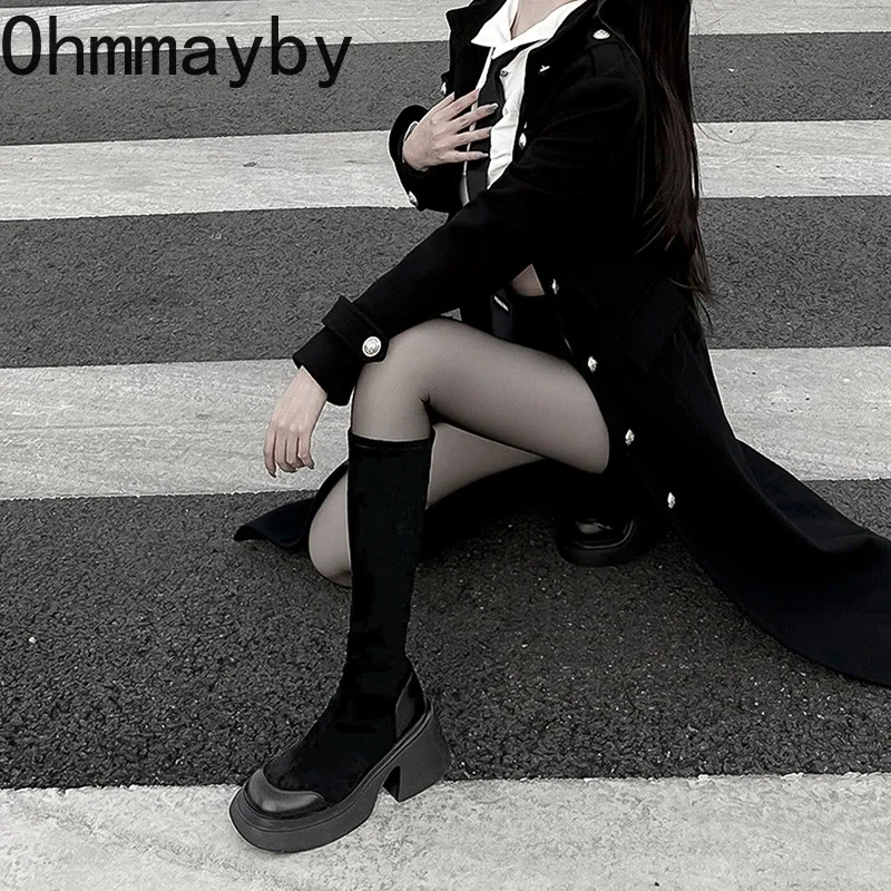 Women Platform Knee High Fashion Slip On Knight Long Boots Square Heels Autumn Winter Ladies Shoes 3384