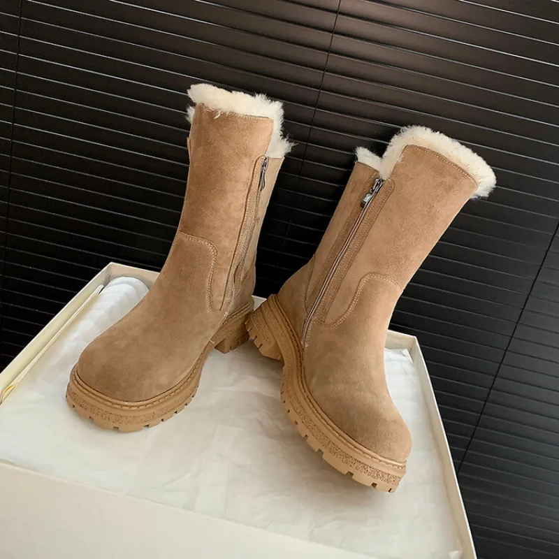 Winter Sheepskin Wool Integrated Warm Black Brown Plush Cold Resistant Thick Soled Snow Boots Women's Cotton Shoes