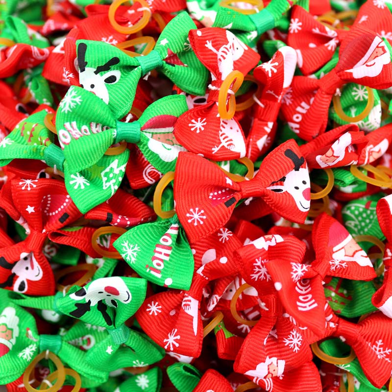 Pet Christmas Elements Headdress Leather Band Dog Hair Accessories Holiday Decoration Bows For Small Dogs Pet Grooming Supplies