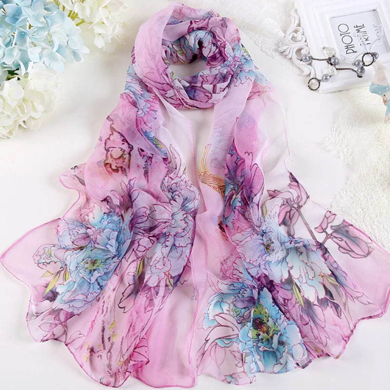 Women Fashion Chiffon Georgette Silk Scarf For Muslim Hijab Peony Flower Bandana Summber Beach Sarong Scarf Shawl HY30 240912