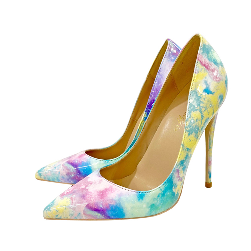 2024 New Gradient Color Fashion Party Single Shoes 12CM Women's Summer Office Pumps Mixed Color Shallow Mouth Thin High Heels