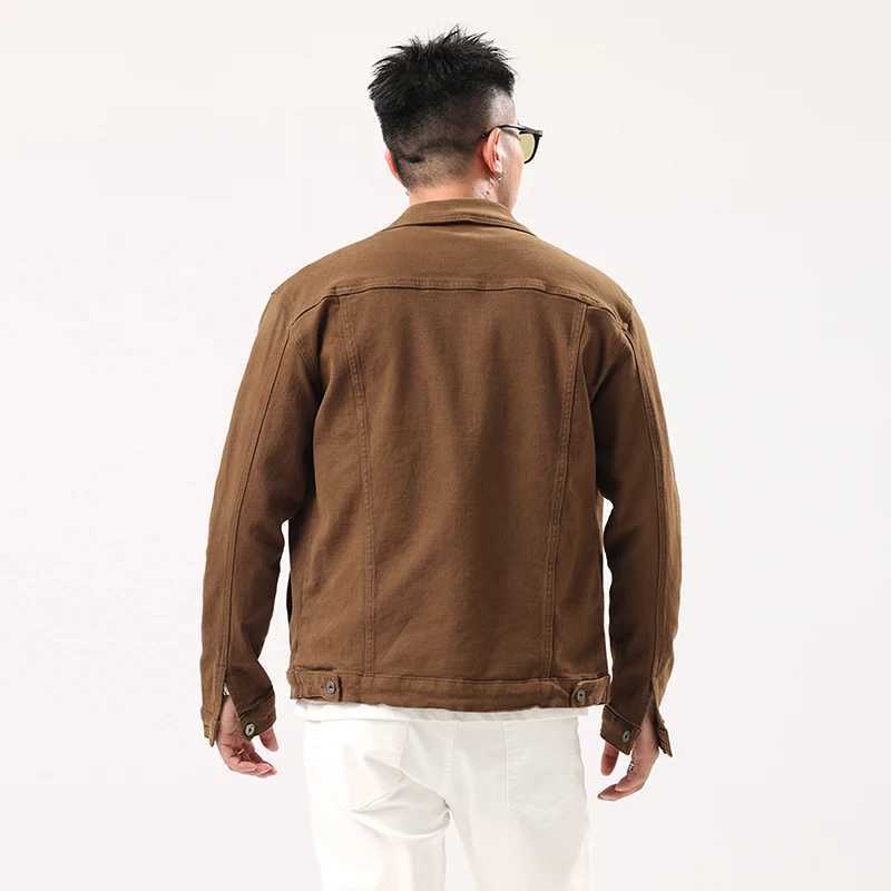 Mens Caramel Denim Jacket 2023 Spring and Autumn New Fashionable Classic Street Slim Denim Jacket W240914