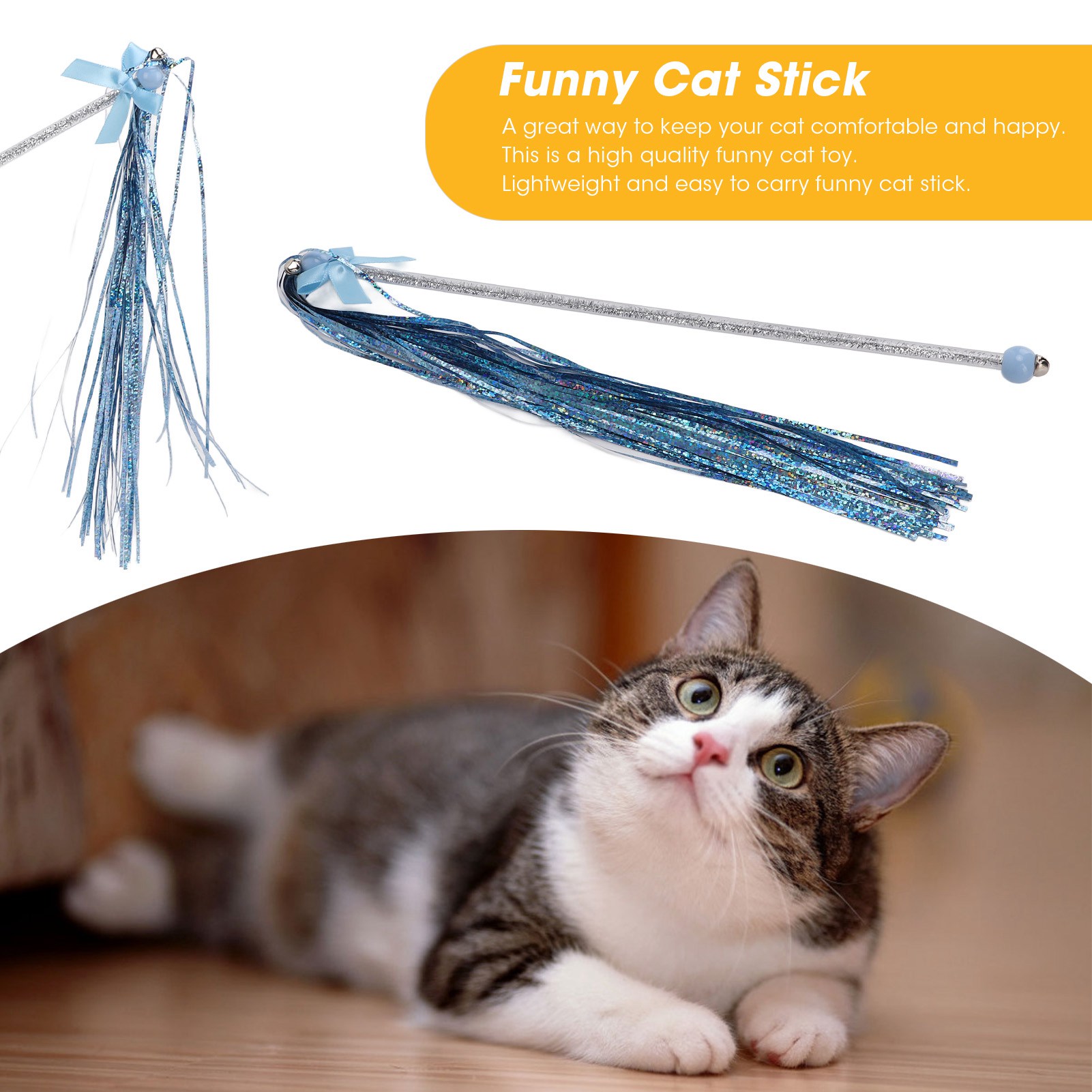 Funny Cat Stick Training Interaction Funny Cat Artifact Feather Wand Funny Cat Toy Blue Ring Paper