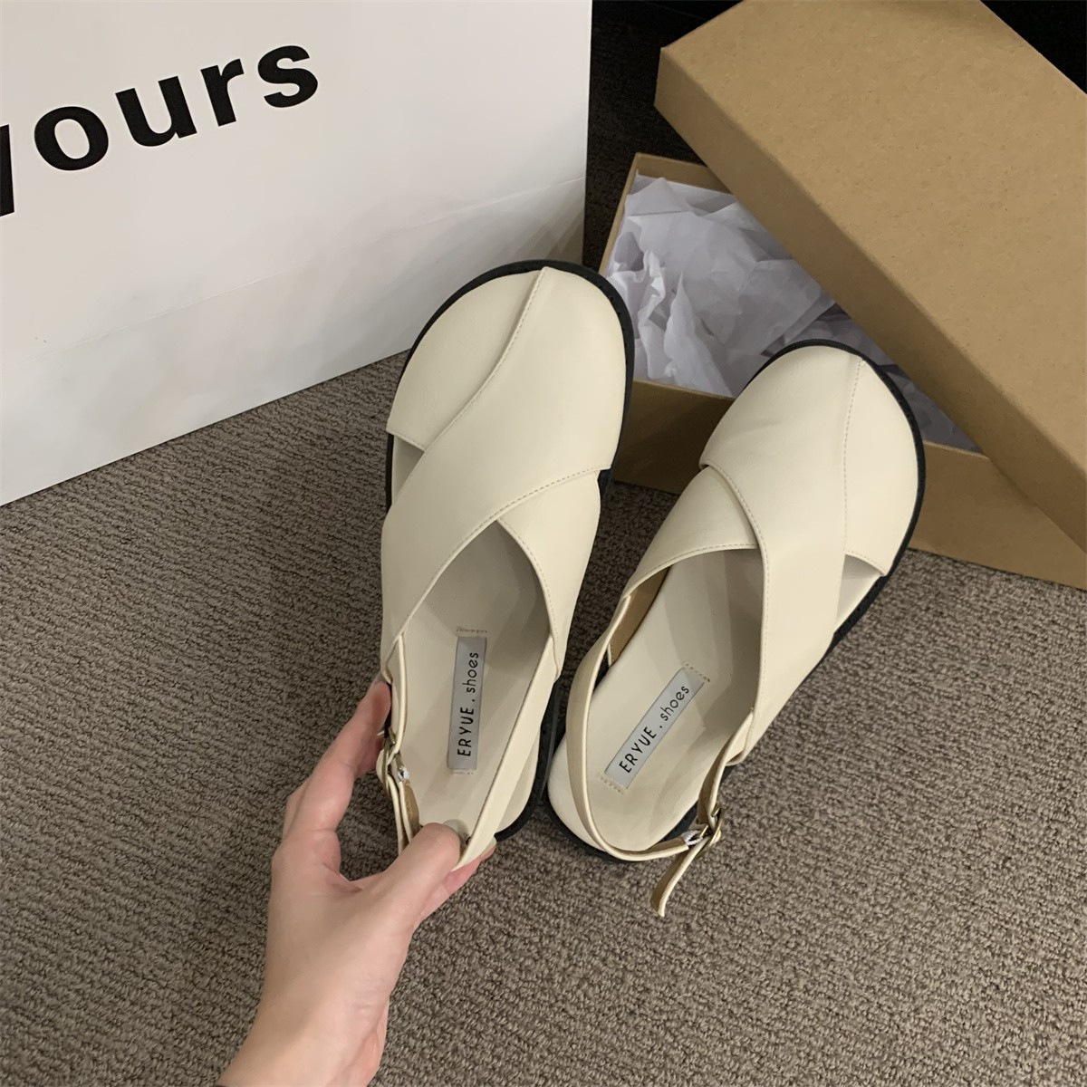 Sandal Flat Shoe 2024 Summer Suit Female Beige Clear Heels Without Fashion Comfort New Black Retro Low New Closed Girls Casual Back 3f69