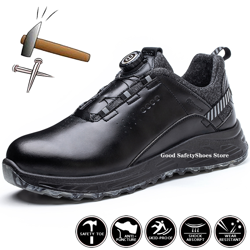 Button Rotating Men Waterproof Safety Boots Platsic Toe Insulation 6KV Anti-Smash Work Shoes Sneakers 9872