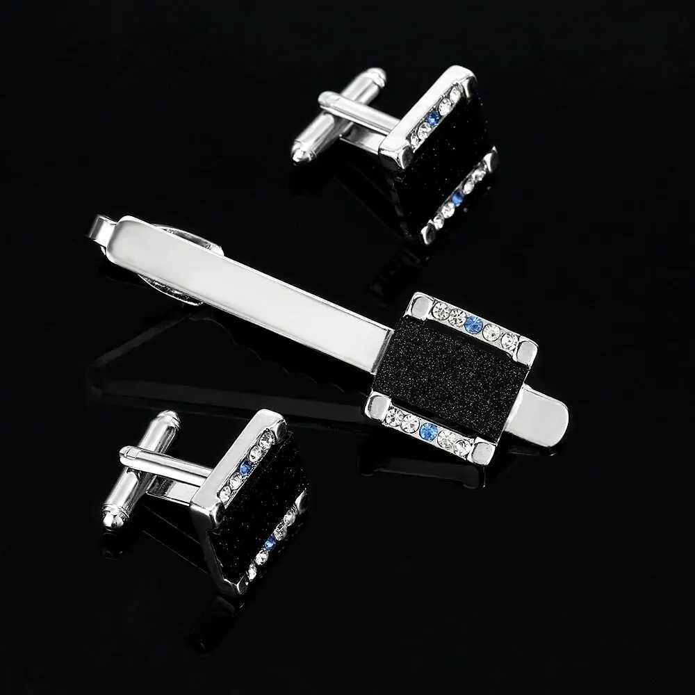 Geometric Rhinestone Galaxy Carbon Fiber Cufflink Tie Clip Set Personality Square Round Hexagon Rhombus Mens Crystal JewelryX240914