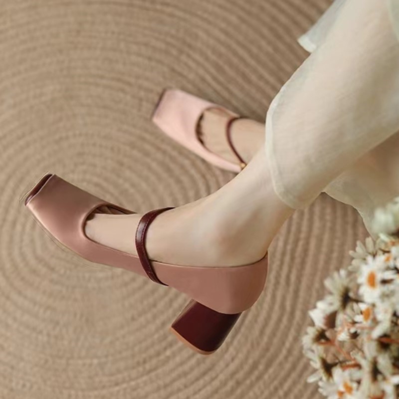 Designer Shoes for Women Pumps Black Toe Mary Janes Shoes Patchwork High Heels New Fashion Woman Leather Shoes Spring 1692N