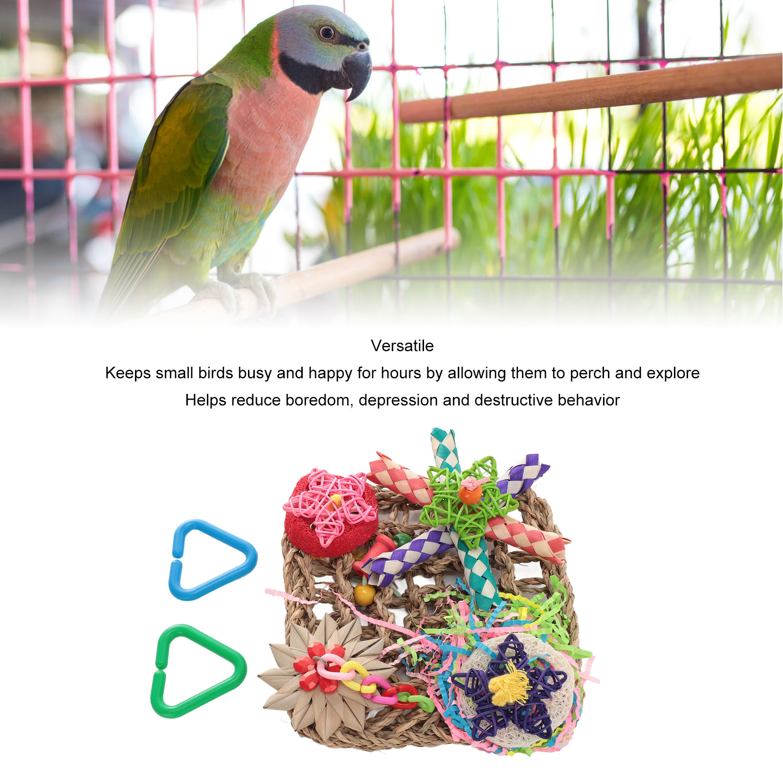 Bird Foraging Wall Toy, Edible Woven Climbing, Hammock Mat with Colorful Chewing Toys for Parrot Lovebirds Parakeets Budgerigars