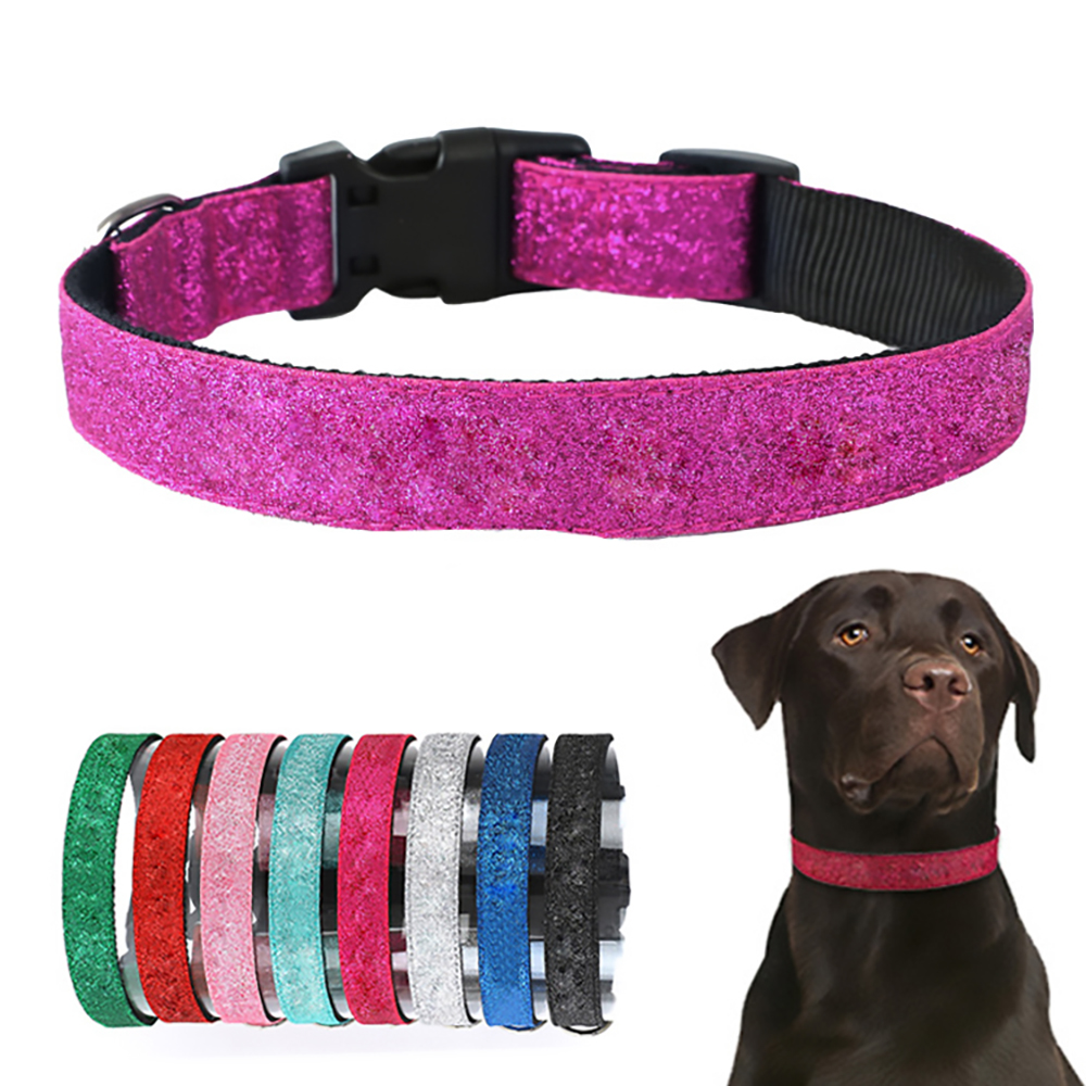Bling Dog Collar Beautiful Adjustable Pet Collars,nylon Leather Gliter Durable Collars for Large, Medium and Small Dogs and Cats