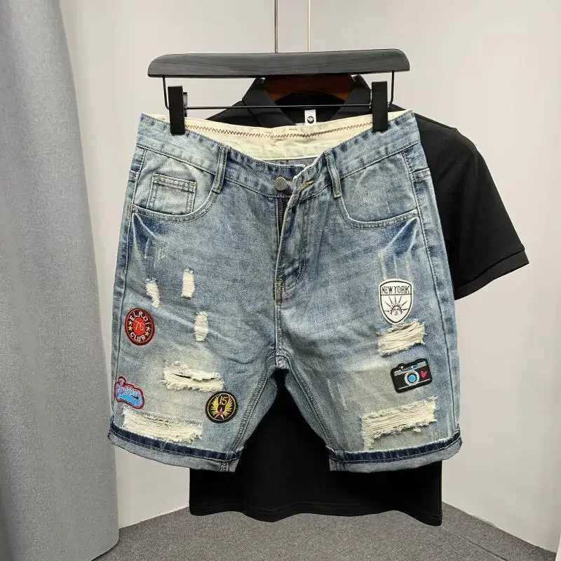 Summer 2023 New Luxury Mens Shorts Korean Style Streetwear Short Jeans with Designer Large Pockets Cargo Casual Denim ShortsX240914