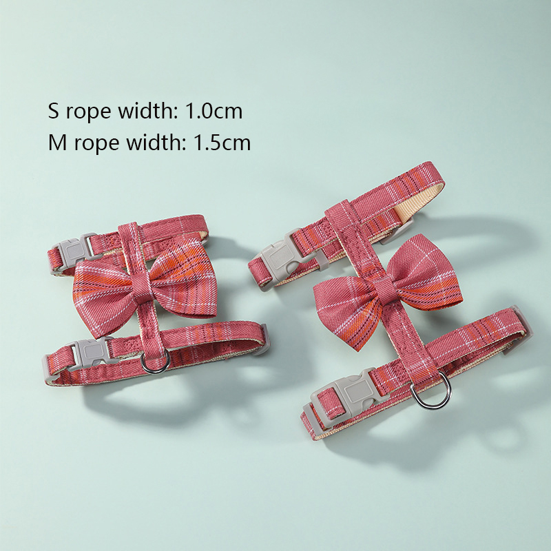 R-shaped Cat Harness and Leash Adjustable Size Plaid Harness with Bow Trim and Leash To Keep Out Break Free Cat Walking for Cats