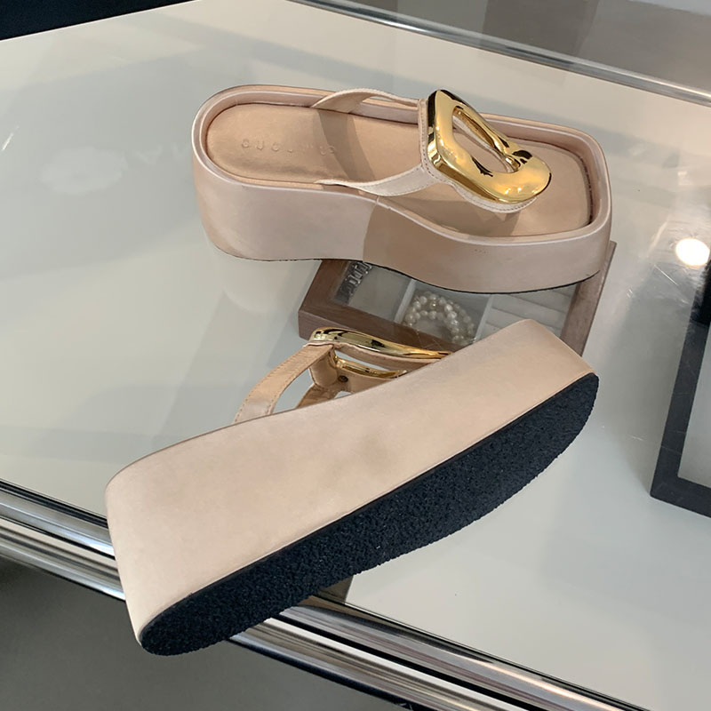 Metal Fashion Female Slides Thick Soled Ladies Sandals Footwear Wedges Shoes Slippers For Women Platform Flip ps 8901 985