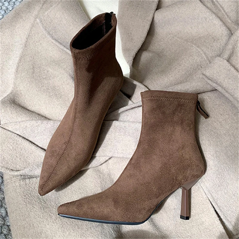 Eilyken BIG Size 43 Autumn Winter Pointed Toe Women Ankle Boots Concise Zipper Thin Heels Shoes Fashion Short Booties 4058