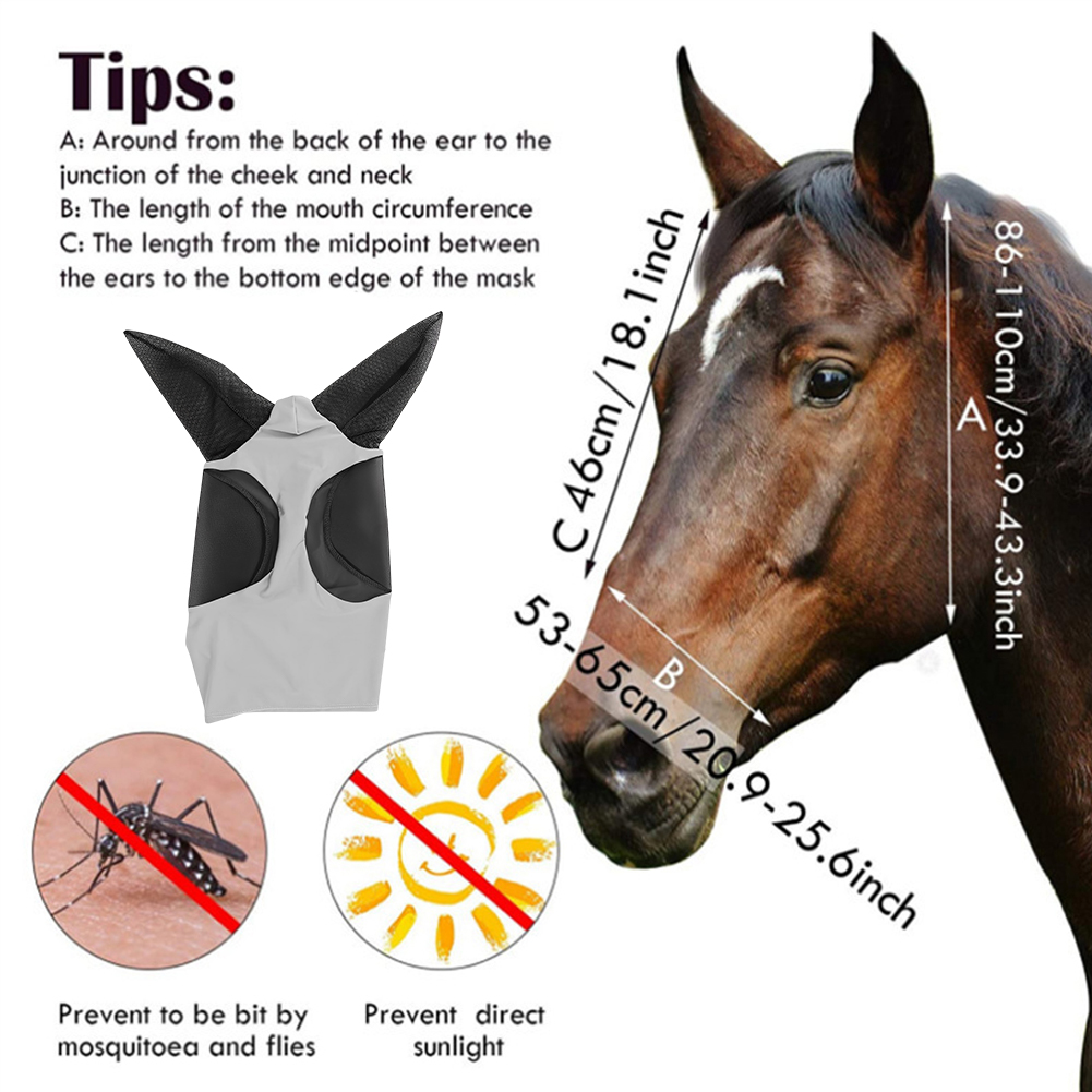 Anti Fly Stretchy Knitted Mesh Mask Ear Protection Fly Mask Bonnet Net Anti-Worms Equine Mask Horse Riding Equestrian Equipment