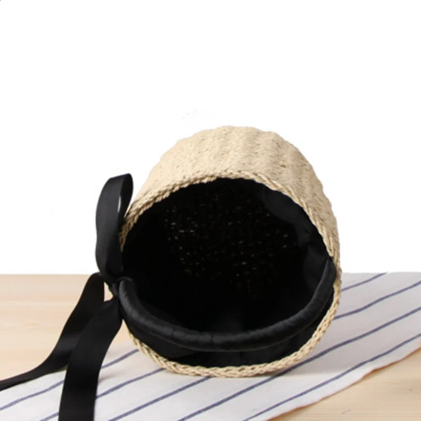 cylindrical handbag national style summer vacation woven bag portable bucket with leisure beach 240913