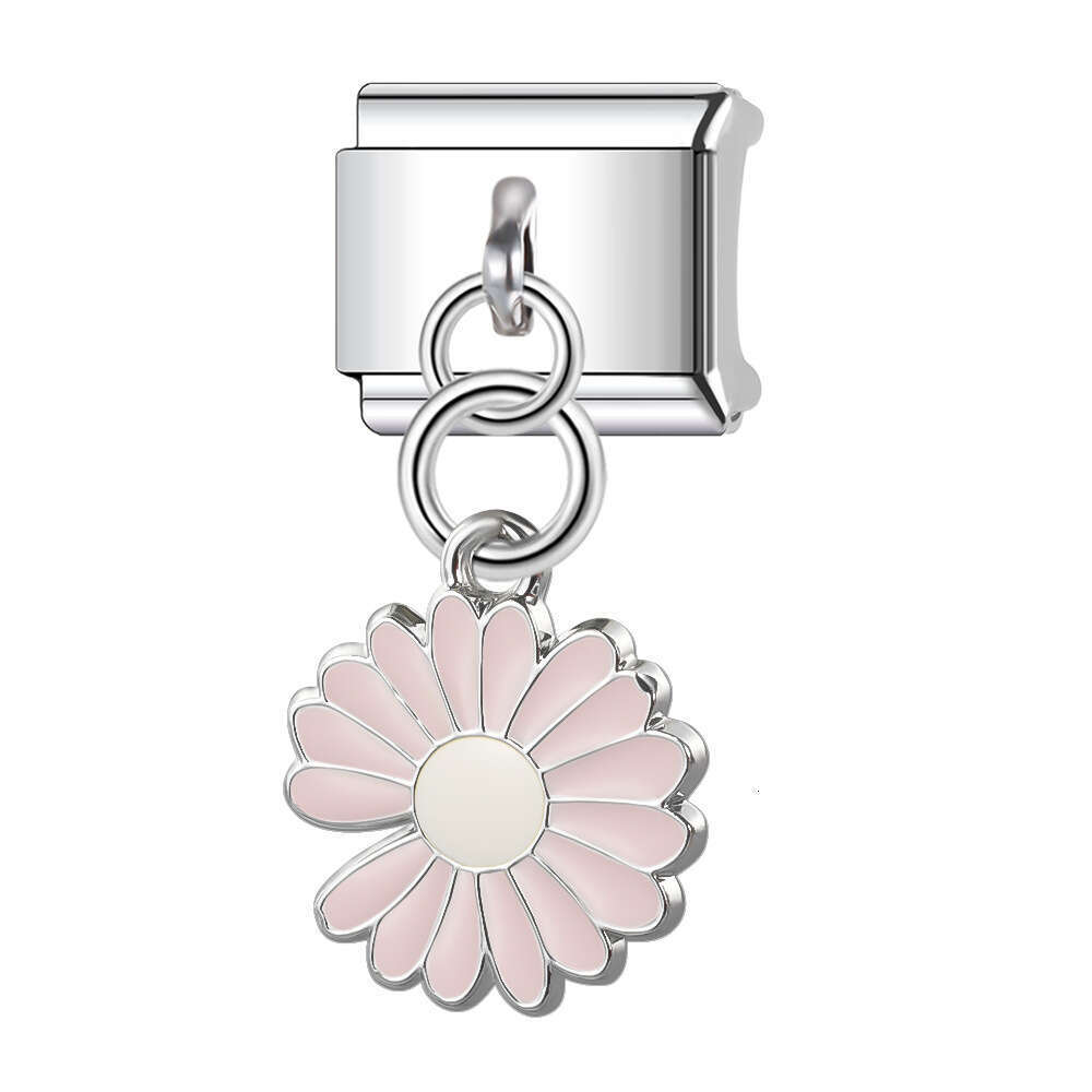 New Women's Gift flowers pendant Bead Italian Charms Links Bangle Beads Fit 9mm Stainless Steel Bracelet Making DIY For Women Fashion Jewelry