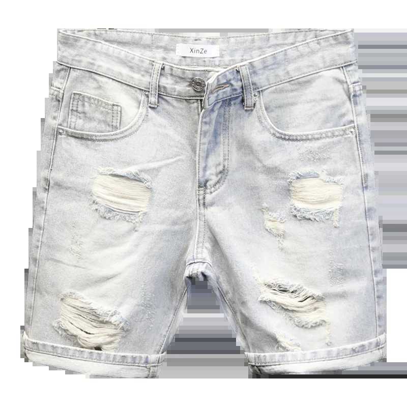 High Quality New Summer Korean Luxury Clothing Design Mens Casual Denim Shorts Distressed Cat Whisker Streetwear Short PantsX240914