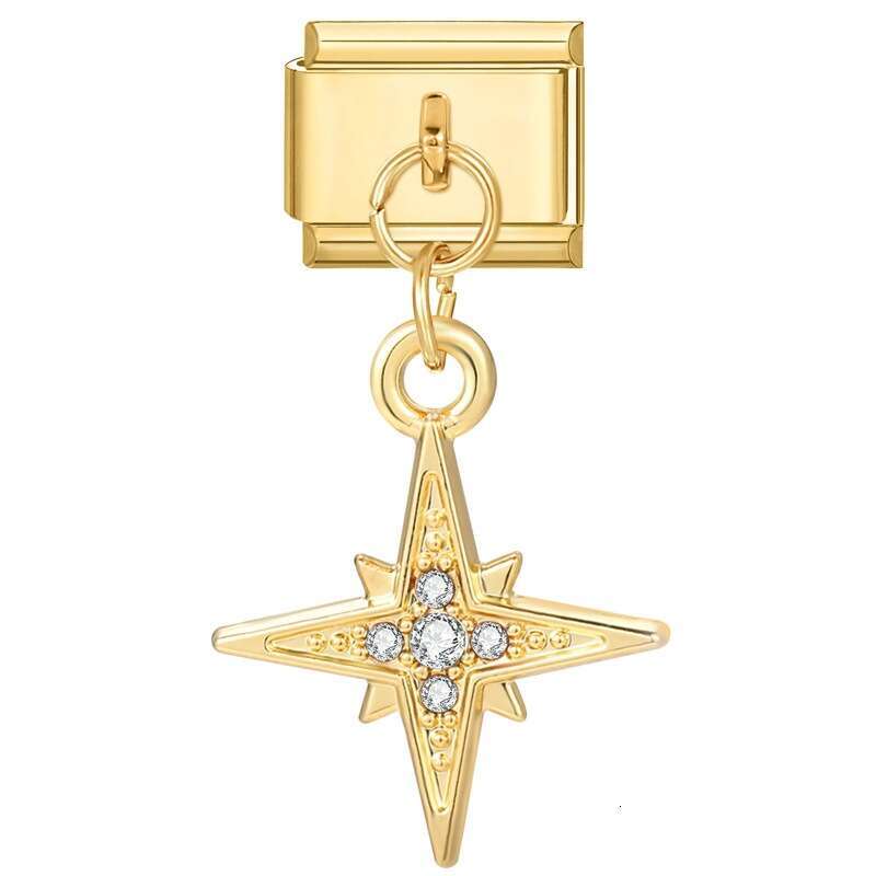 New Women's Gift Airplane pentagram Flower with gold Pendant Italian Charms Links Bangle Beads Fit 9mm Stainless Steel Bracelet Making DIY For Wo