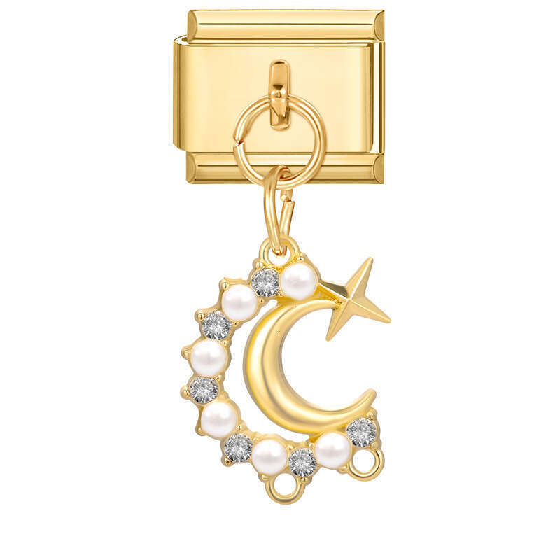 New Women's Gift Gold plated Bow Pendant Italian Charms Links Bangle Beads Fit 9mm Stainless Steel Bracelet Making DIY For Women Fashion Jewelry