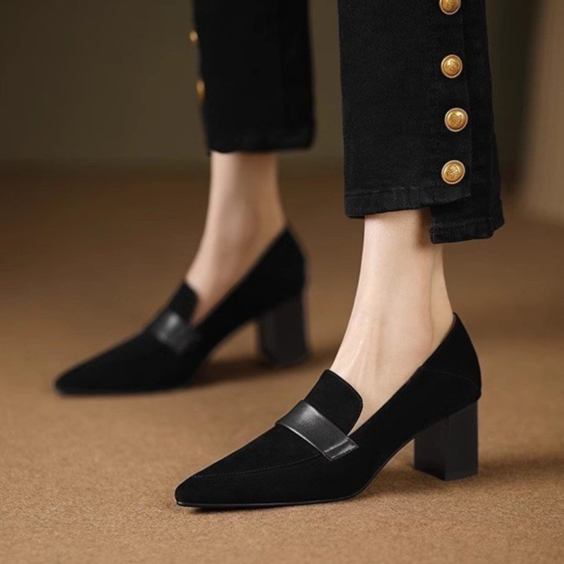 Plus Size 41 Women's Pumps Pointed Toe Boat Shoes High Heels Oxford Shoes Sewing Faux Suede Slip on Chunky Dress Shoes 1736N