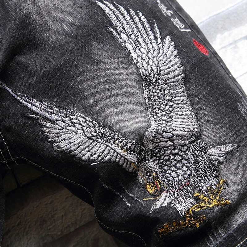 Summer Fashion Mens Denim Shorts Chinese Style Embroidery Classic Black Stretch Slim Casual Short Jeans Trend Streetwear MaleX240914