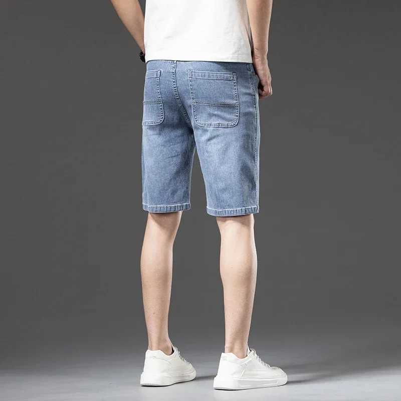 Casual Blue Cotton Mens Denim Shorts Summer Thin Straight Soft Fashion Stretch Comfortable Baggy Short Jeans MaleX240914