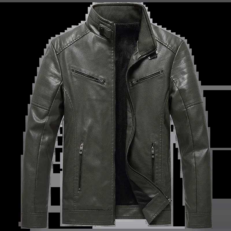 New leather jacket mens plush jacket casual Korean version personalized PU leather jacket youth standing collar leather jacketX240913
