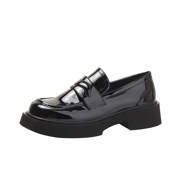 Patent Med Leather Ballet Flats PU Rubber Hoof Heels Basic 6a99