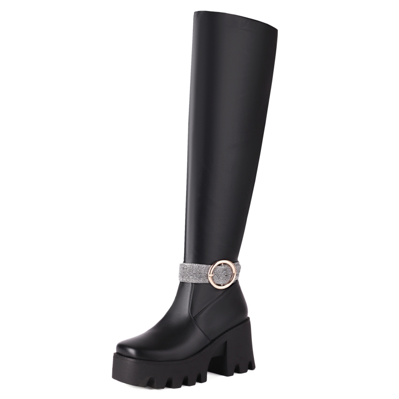 Knee Sexy Boots Women Platform Red White Black Long Thigh High Boot Thick Punk Heels Winter Dance Shoes Lady Large Size 48 e1f6