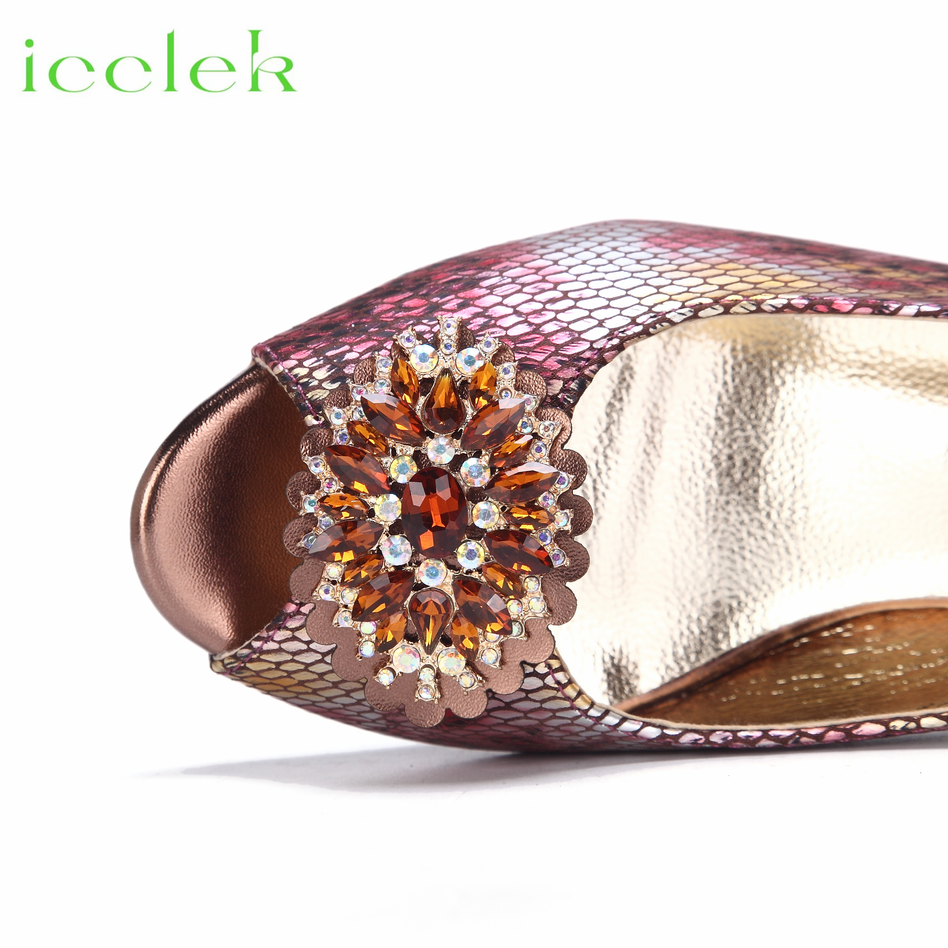 High Quality Fashion Style Peep Toe Ladies Sandal with Rhinestones Bag Set For Wedding Party Women in Coffee