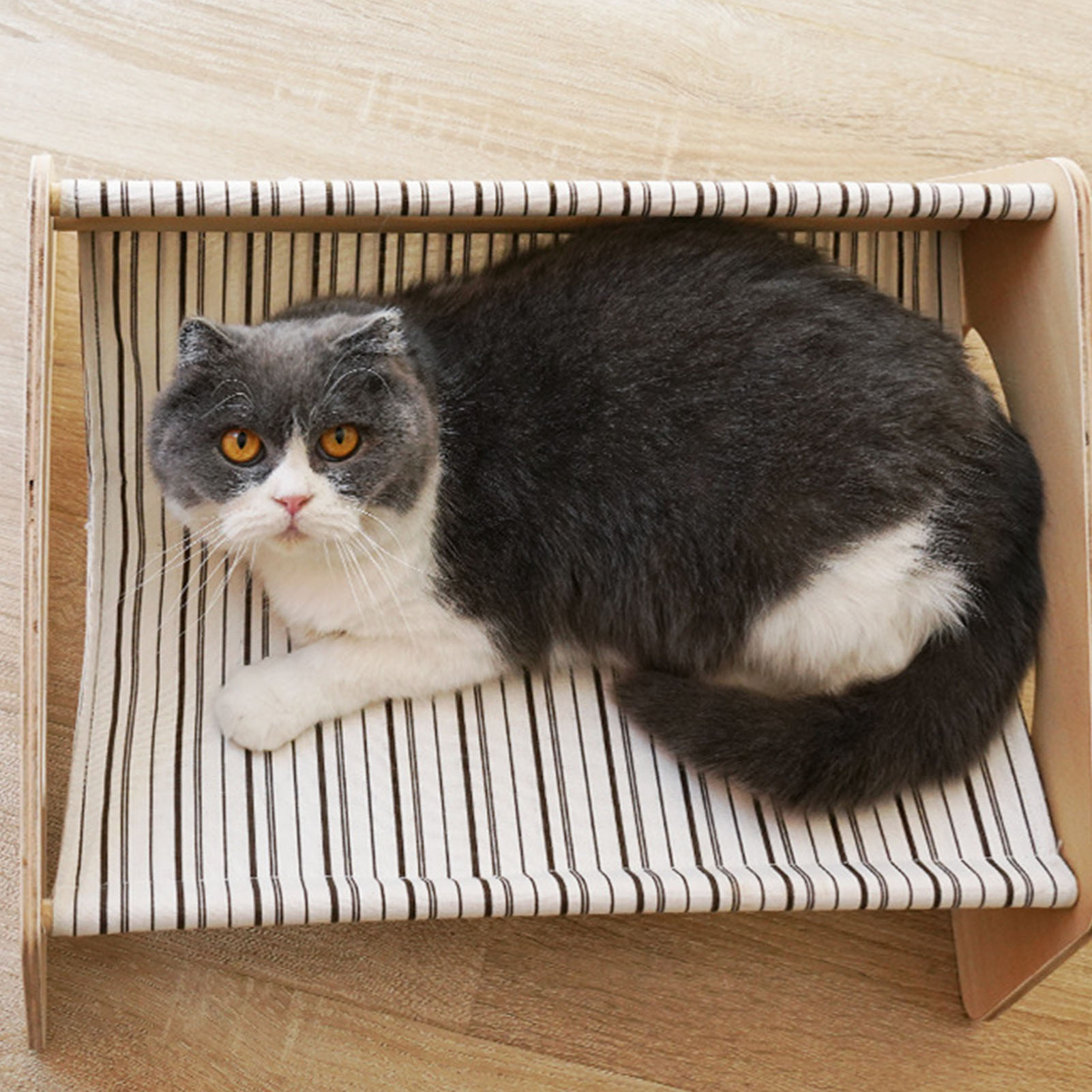 Cat Bed Hammock Medium Breathable Sturdy Linen Comfortable Elevated Cat Bed For Indoor Yellow Geometric