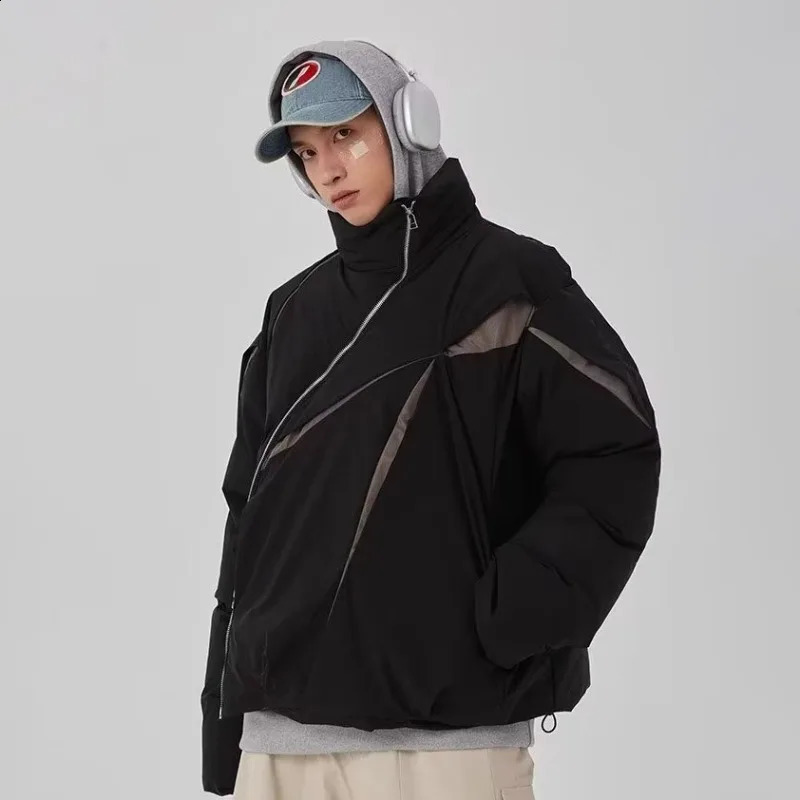 American cotton apron jacket mens winter long street thick collar hiphop loose cut n 240913