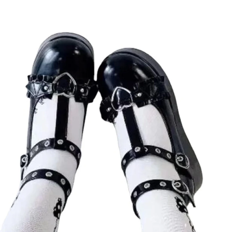 Sweet New Heart Buckle Wedges New Mary Quality Janes Women Pink T-Strap Chunky Platform Lolita Woman Punk Gothic Cosplay Shoes 43 C6d7