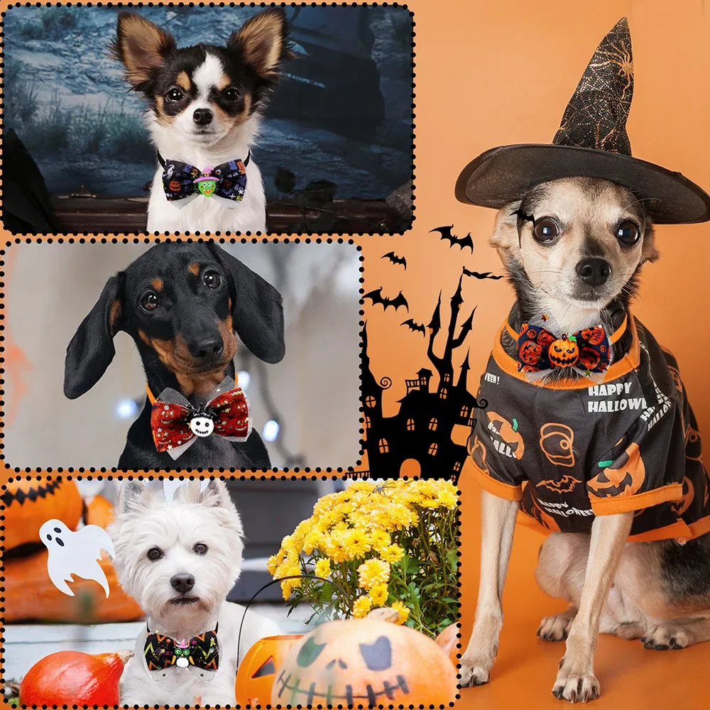 Halloween Dog Bow Tie Adjustable Skull Dog Cat Bow Collar Party Decoration Pet Dog Beauty Accessories 240914