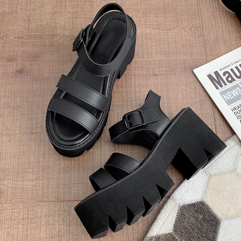 Black Platform Women Sandals Summer 2023 Female Shoes Woman Block Heel Fashion Buckle Causal Sandals 8cm Chunky Heel Sandalias