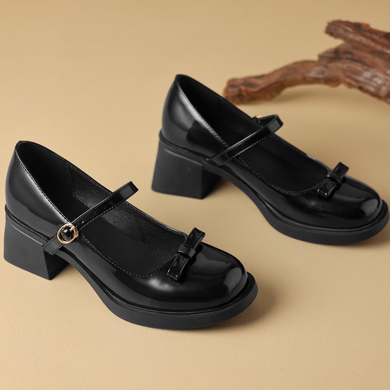 Medium Block Heels Mary Janes For Women Pump New Bow-tied Black Women's Heeled Party Office Wedding Shoes Lady 2024 Spring New 323b 's