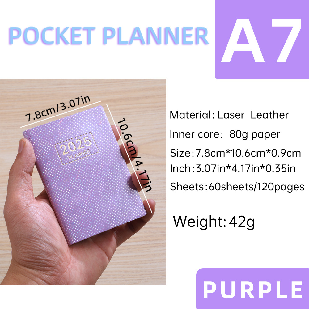 2025 A7 English plan book Laser colorful cover schedule book Portable pocket book Mini book
