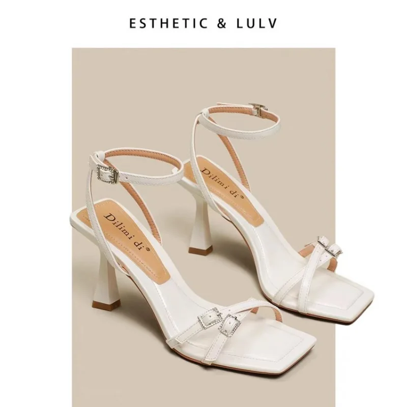 Woman Summer High Heel Sandals Woman Leather Suit Female Beige Ladies High Heels Low-heeled Black Comfort New Stiletto Girls