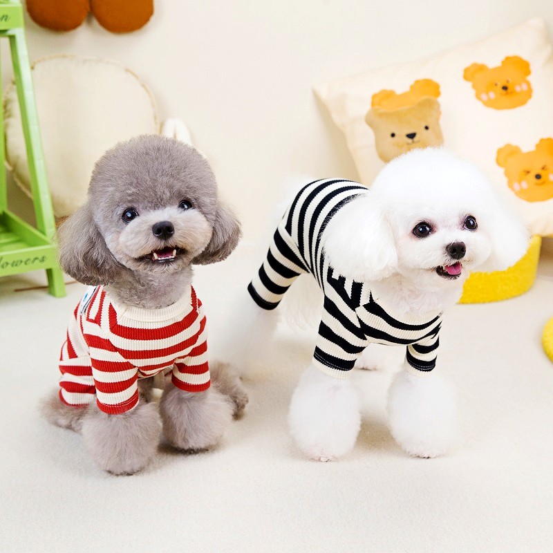 Cotton Dog Jumpsuit Striped Dog Clothes Chihuahua Costume Luxury Dog Coat Four Legs Dog Pajamas Autumn Winter Warm Dog Clothing