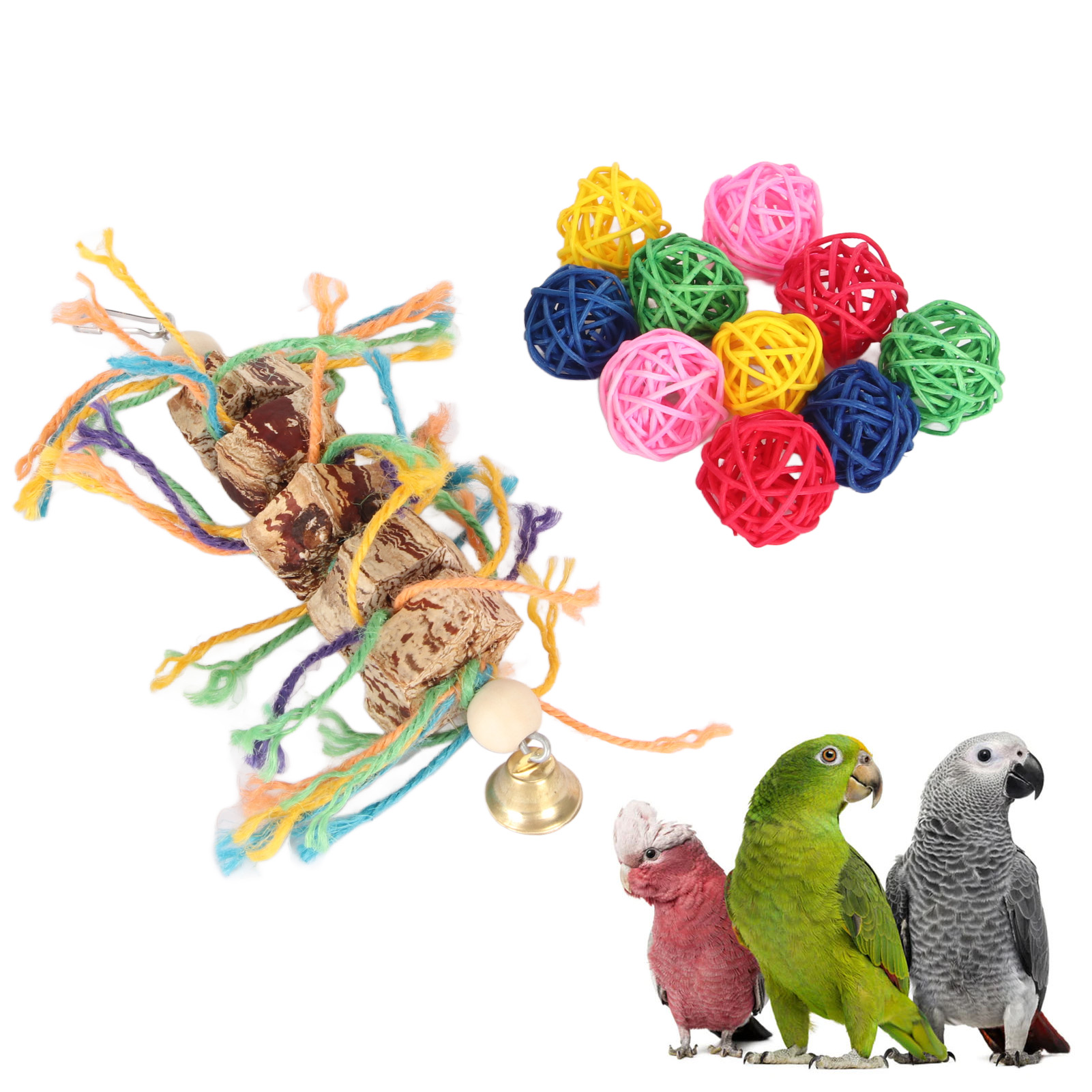 Parrot Chew Toys Fun Innovative Nuts Hemp Rope Bird Rattan Balls Chew Toys For Parakeets Cockatiels Conures Budgie