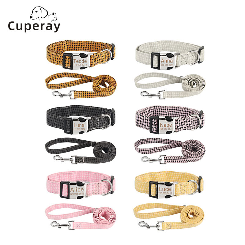 Cute Dog Collar Leashes Set with Quick Release Buckle,Soft Customized ID Tag Nameplate Pet Collars for Small Medium Large Dogs
