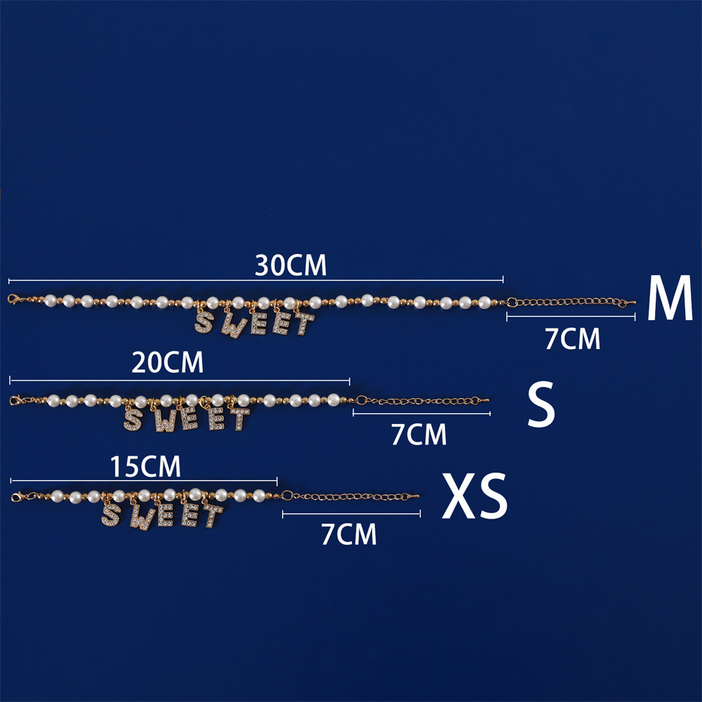 Pet Pearl Alphabet Collar Necklace Cat Dog Baby Rhinestone Pendant Happy Adjustable Necklace Collar Princess for Cat and Puppies