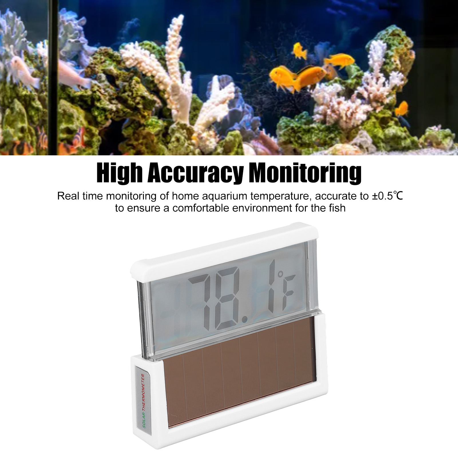 Solar Aquarium Thermometer Digital Transparent LCD Screen High Accuracy Solar Powered Thermometer For Fish Tank