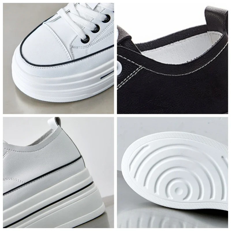 Koznoy 8cm Genuine Leather Vulcanize Summer High Brand Comfy Spring Autumn Platform Vulcanize Women Chunky Sneaker Loafer Shoes