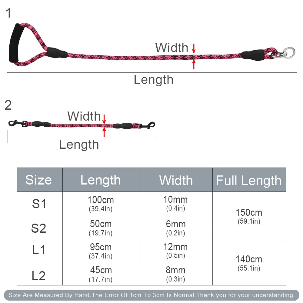 Pet Double-headed Dog Walking Rope Wave Pattern One Drag Two Traction Rope Anti-winding Detachable with Comfortable Foam Handle