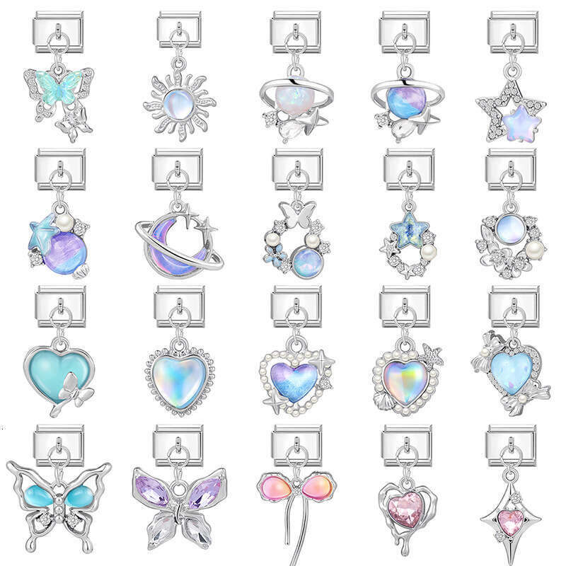 New Women's Gift shine bow butterfly heart Pendant Italian Charms Links Bangle Beads Fit 9mm Stainless Steel Bracelet Making DIY For Women Fashio