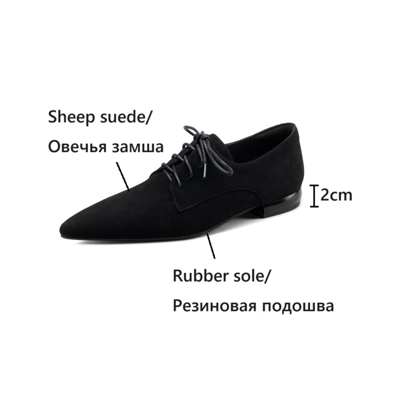 Spring/Autumn NEW Pumps Sheep New Suede Leather for Women Pointed Toe Low Heel Casual Black Lace-up Handmade Shoes 9e9d