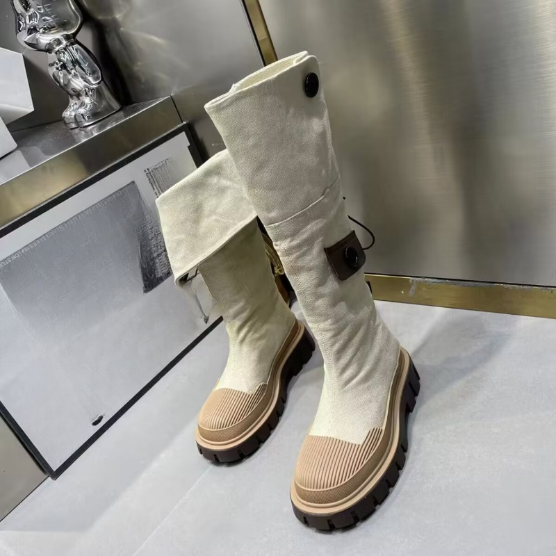 Retro Denim Chunky Platform Boots for Women 2024 Autumn Patchwork Western Style Cowboy Boots Woman Thick Heels Mid Calf Botas