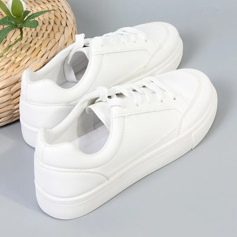 for Leather Sneakers Women: 2024 Spring Trend Casual Flats in Comfort White 4 Comt